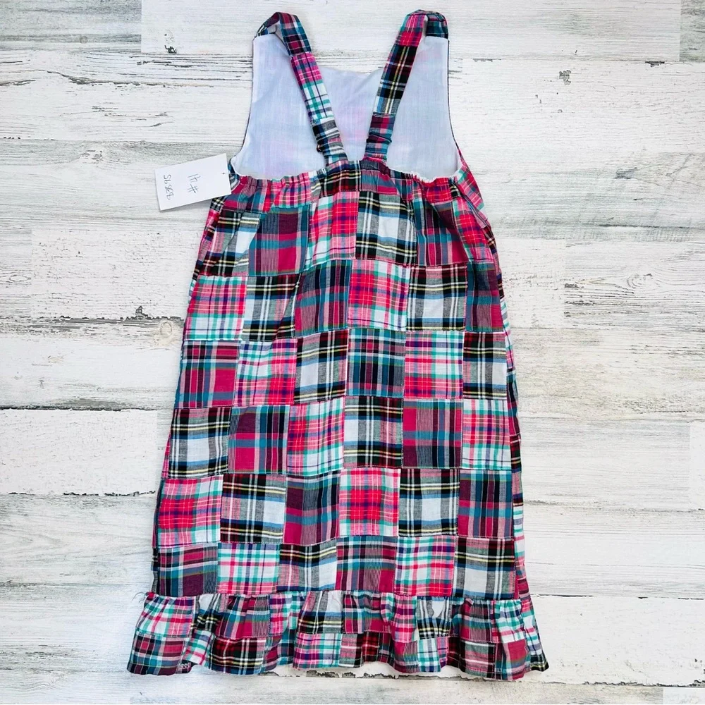 🦋3/$30 Sew Sweet Madras Patchwork Plaid Dress Girls Size 5 or 6 Ruffle Hem
